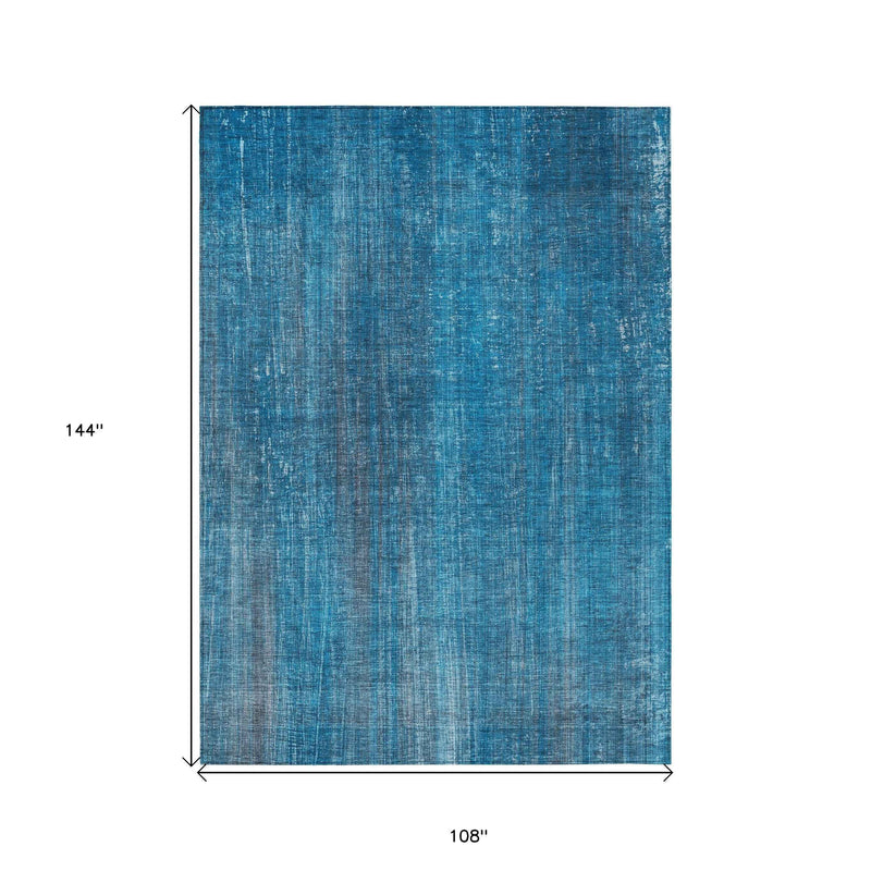 9' X 12' Blue Striped Washable Non Skid Indoor Outdoor Area Rug