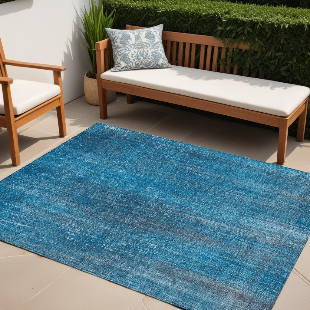 5' X 8' Blue Striped Washable Non Skid Indoor Outdoor Area Rug