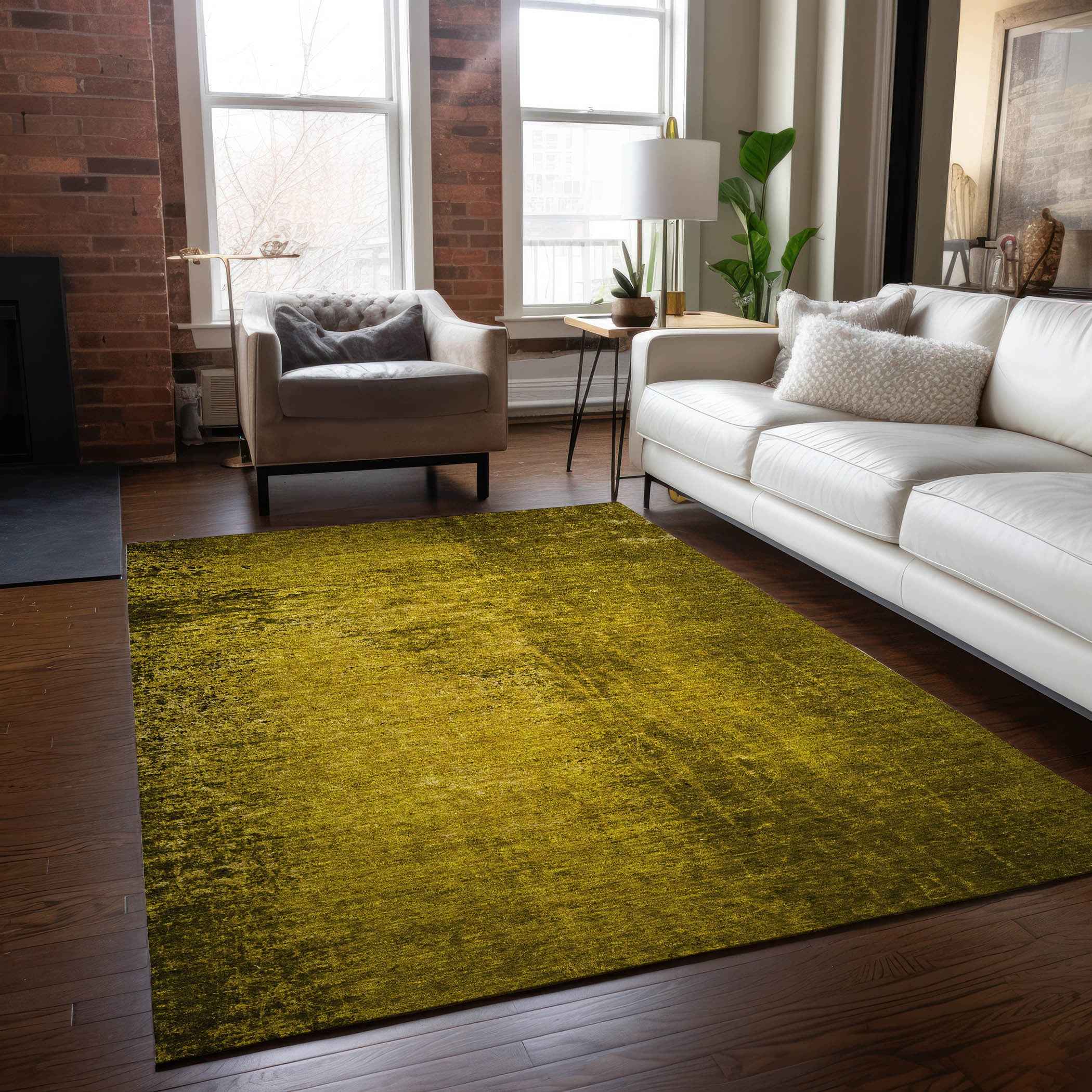 10' X 14' Gold Abstract Washable Non Skid Indoor Outdoor Area Rug