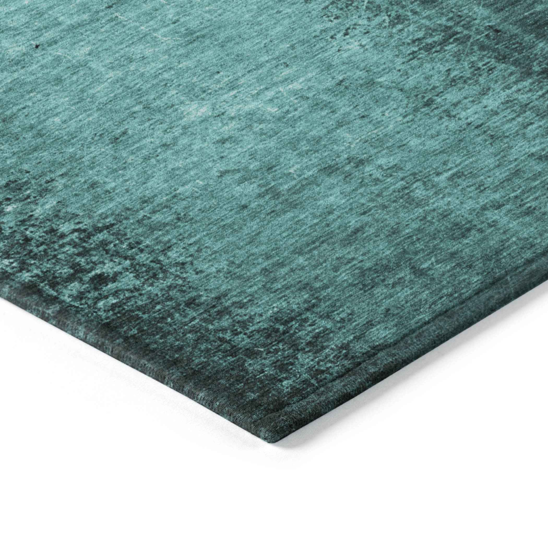 9' X 12' Teal Abstract Washable Non Skid Indoor Outdoor Area Rug