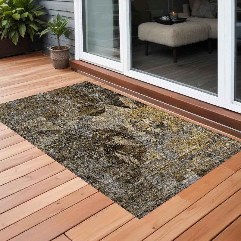 2' X 3' Brown Terracotta and Gray Floral Washable Non Skid Indoor Outdoor Area Rug