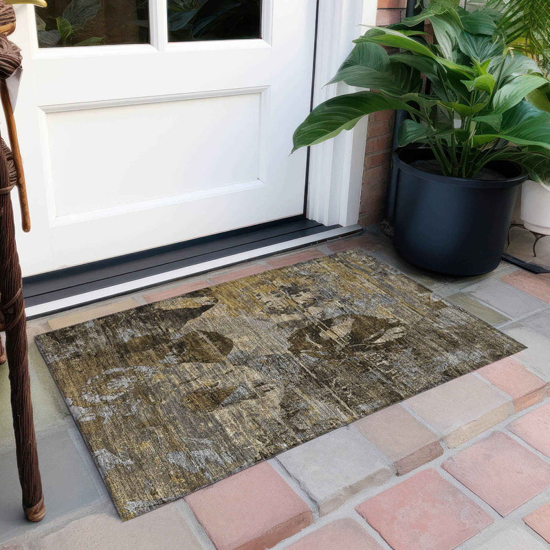 2' X 3' Brown Terracotta and Gray Floral Washable Non Skid Indoor Outdoor Area Rug