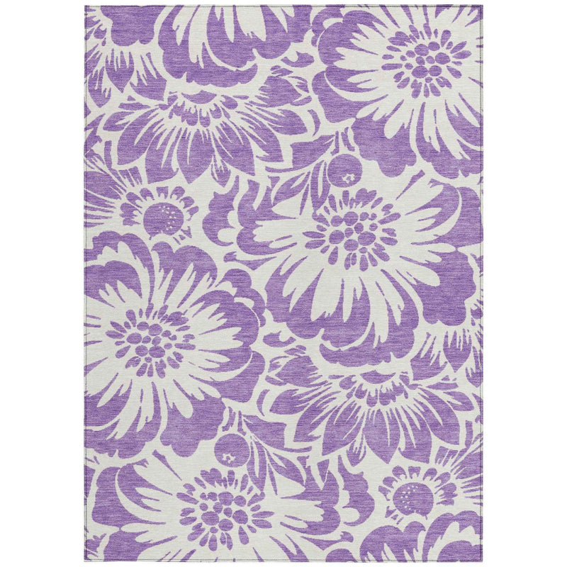 3' X 5' Purple and Ivory Floral Washable Non Skid Indoor Outdoor Area Rug