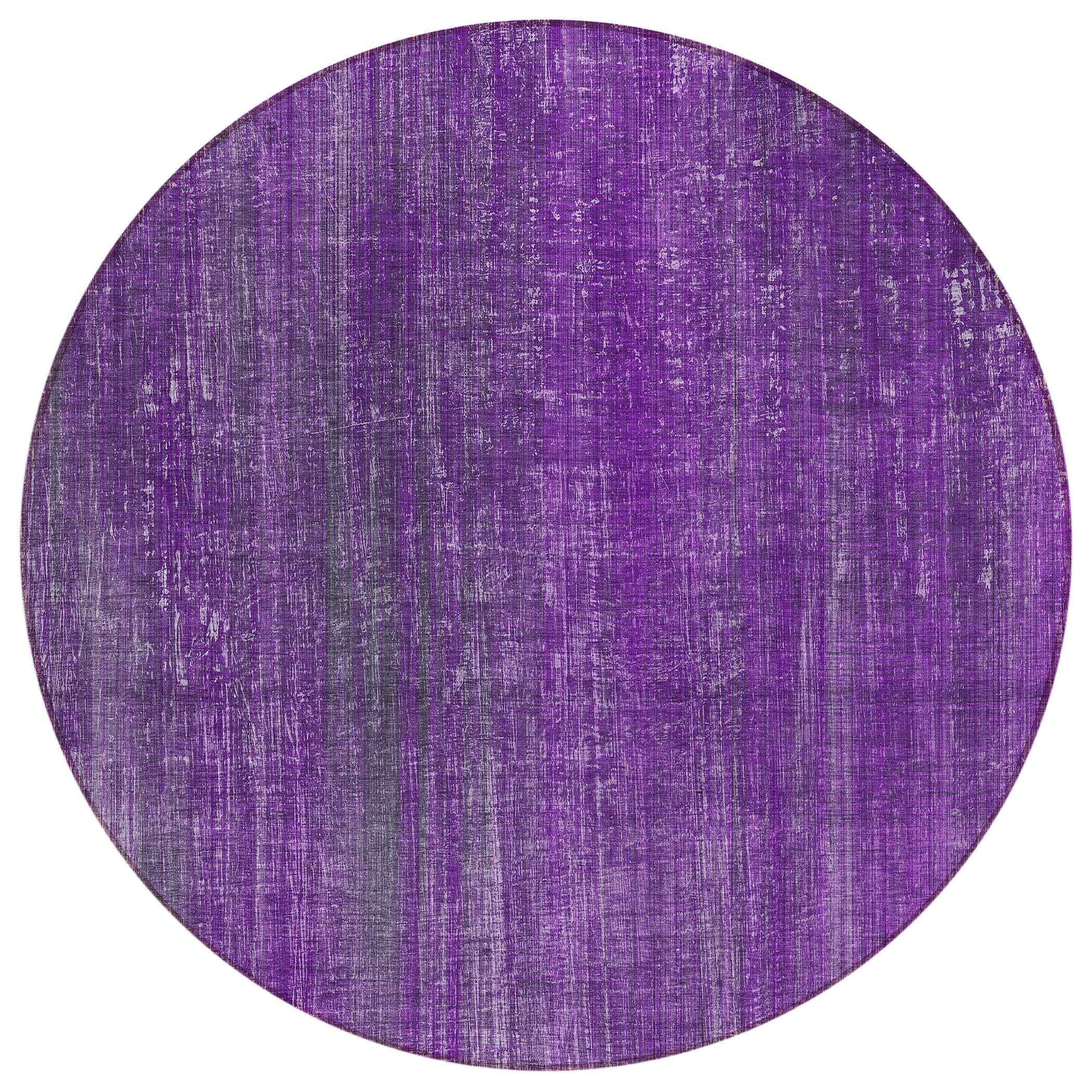 8' Round Purple Round Striped Washable Non Skid Indoor Outdoor Area Rug