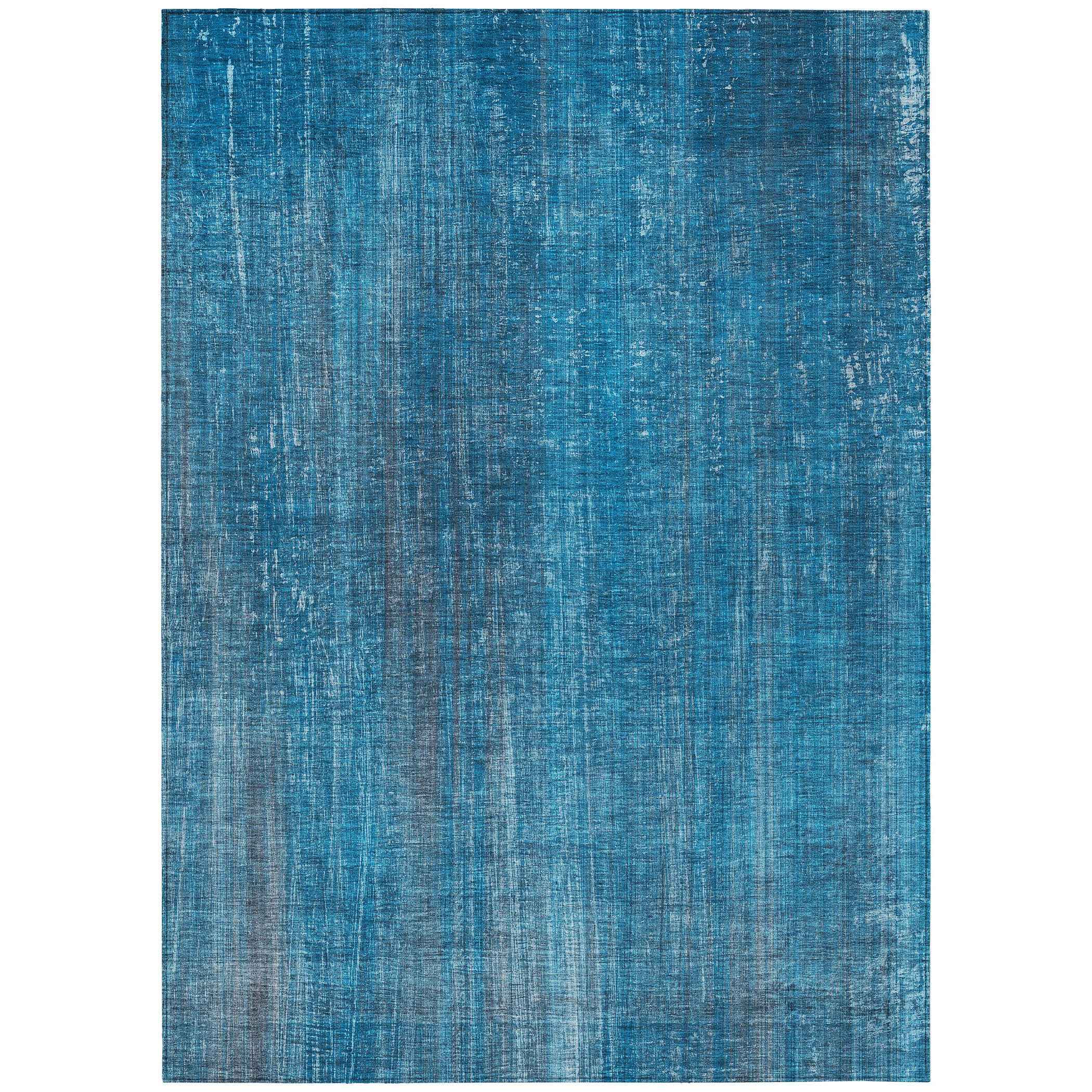 8' X 10' Blue Striped Washable Non Skid Indoor Outdoor Area Rug