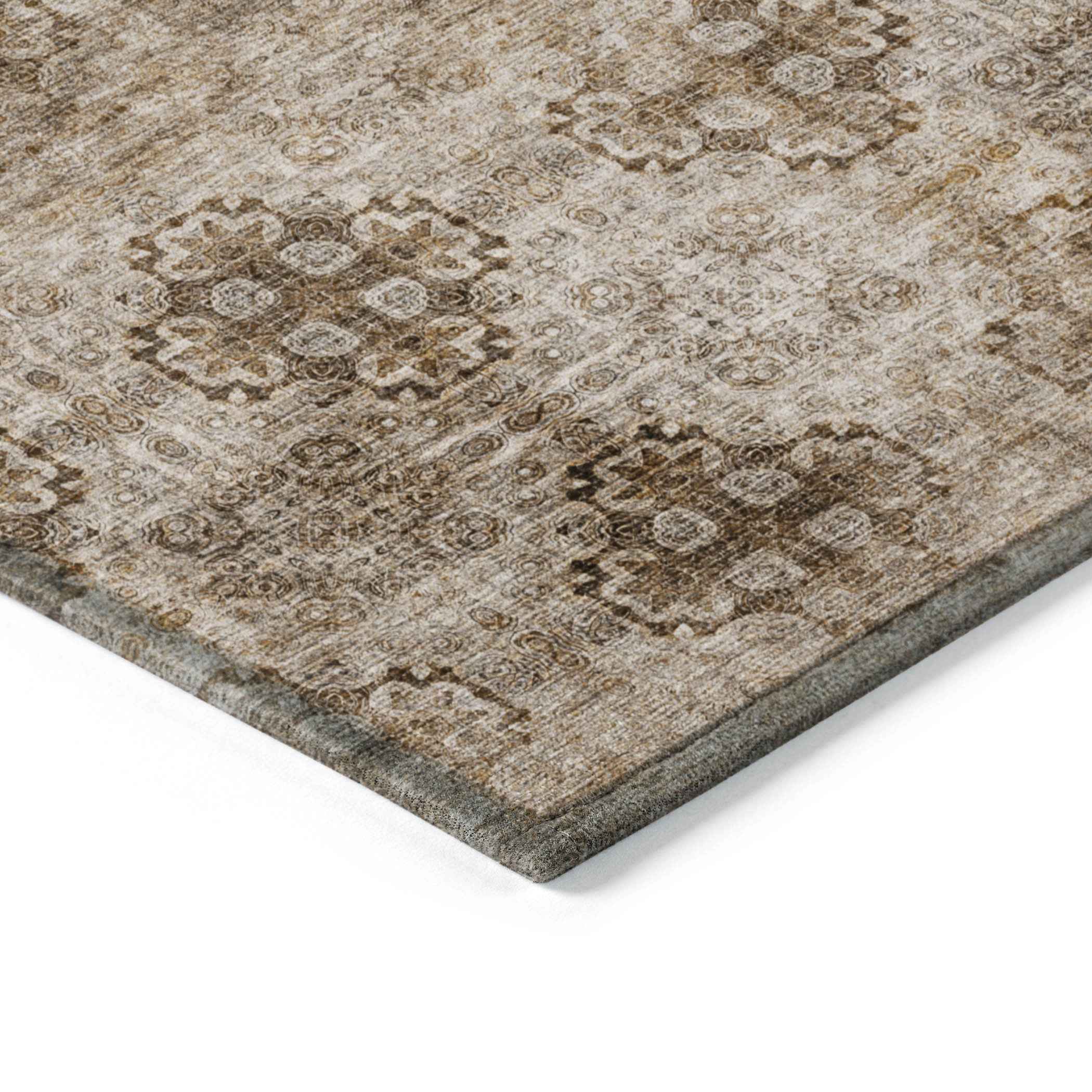 9' X 12' Taupe Floral Medallion Washable Non Skid Indoor Outdoor Area Rug