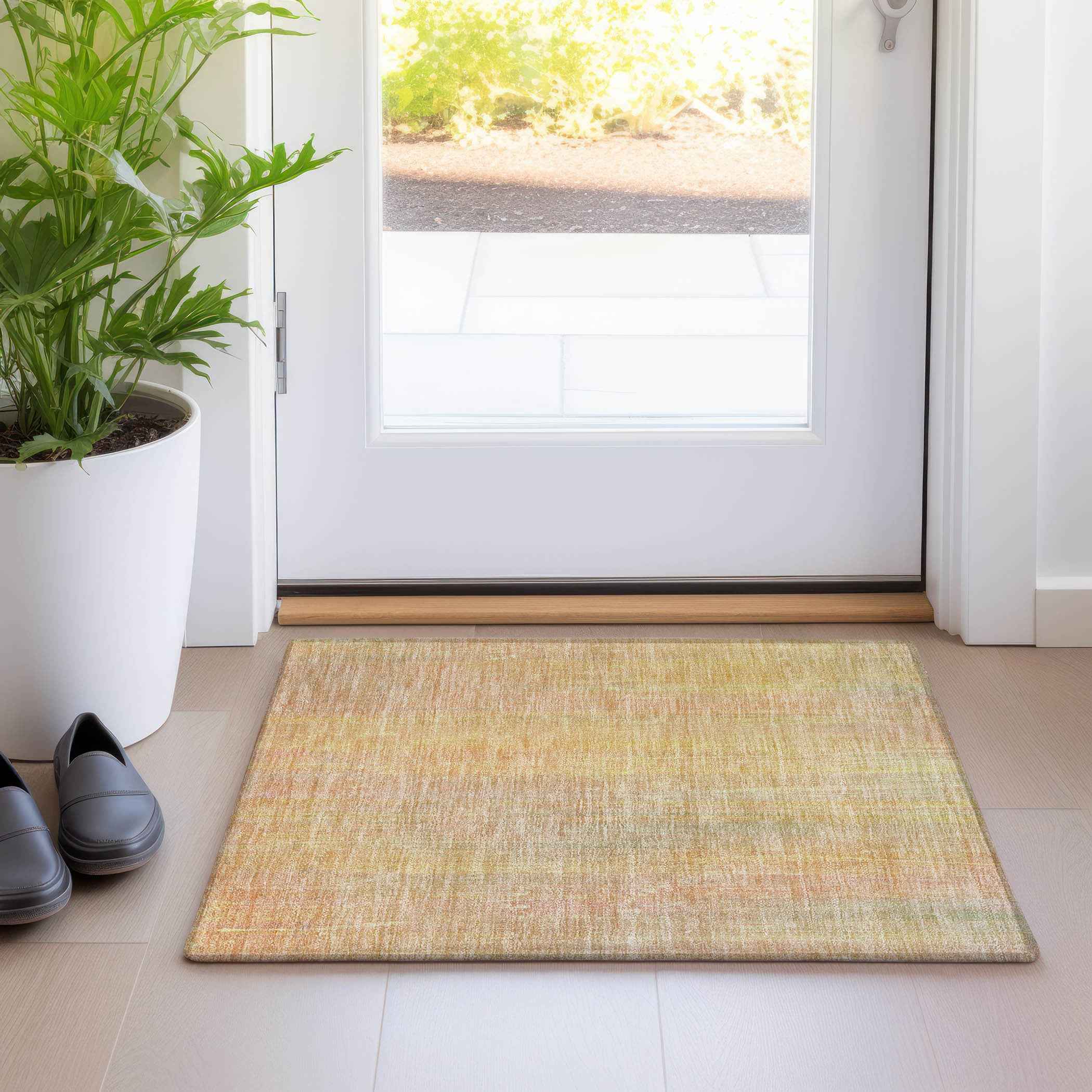2' X 3' Yellow and Orange Striped Washable Non Skid Indoor Outdoor Area Rug