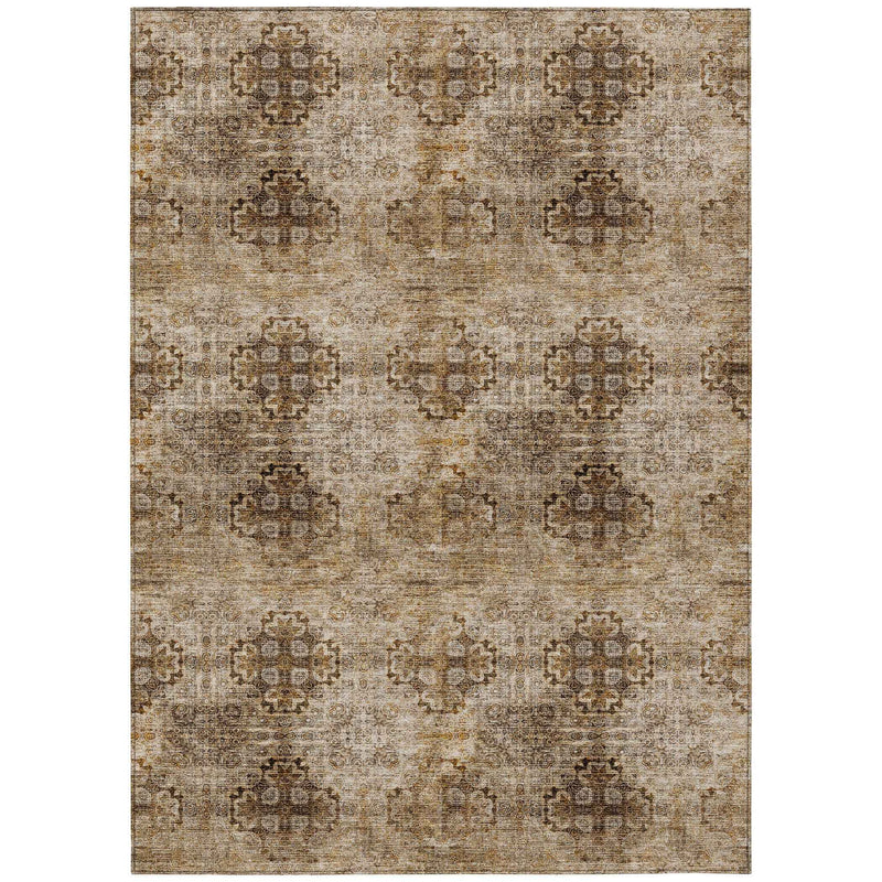 8' X 10' Taupe Floral Medallion Washable Non Skid Indoor Outdoor Area Rug