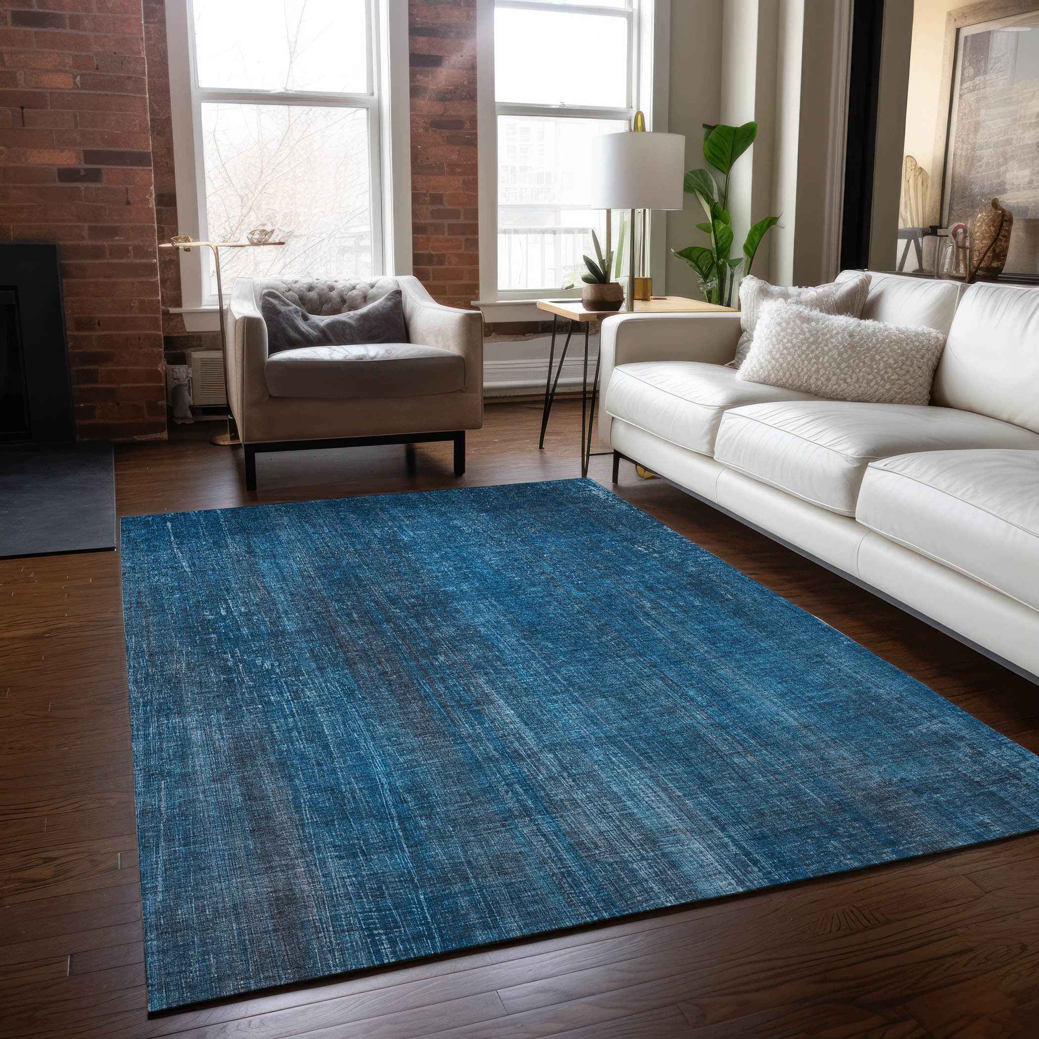 10' X 14' Blue Striped Washable Non Skid Indoor Outdoor Area Rug