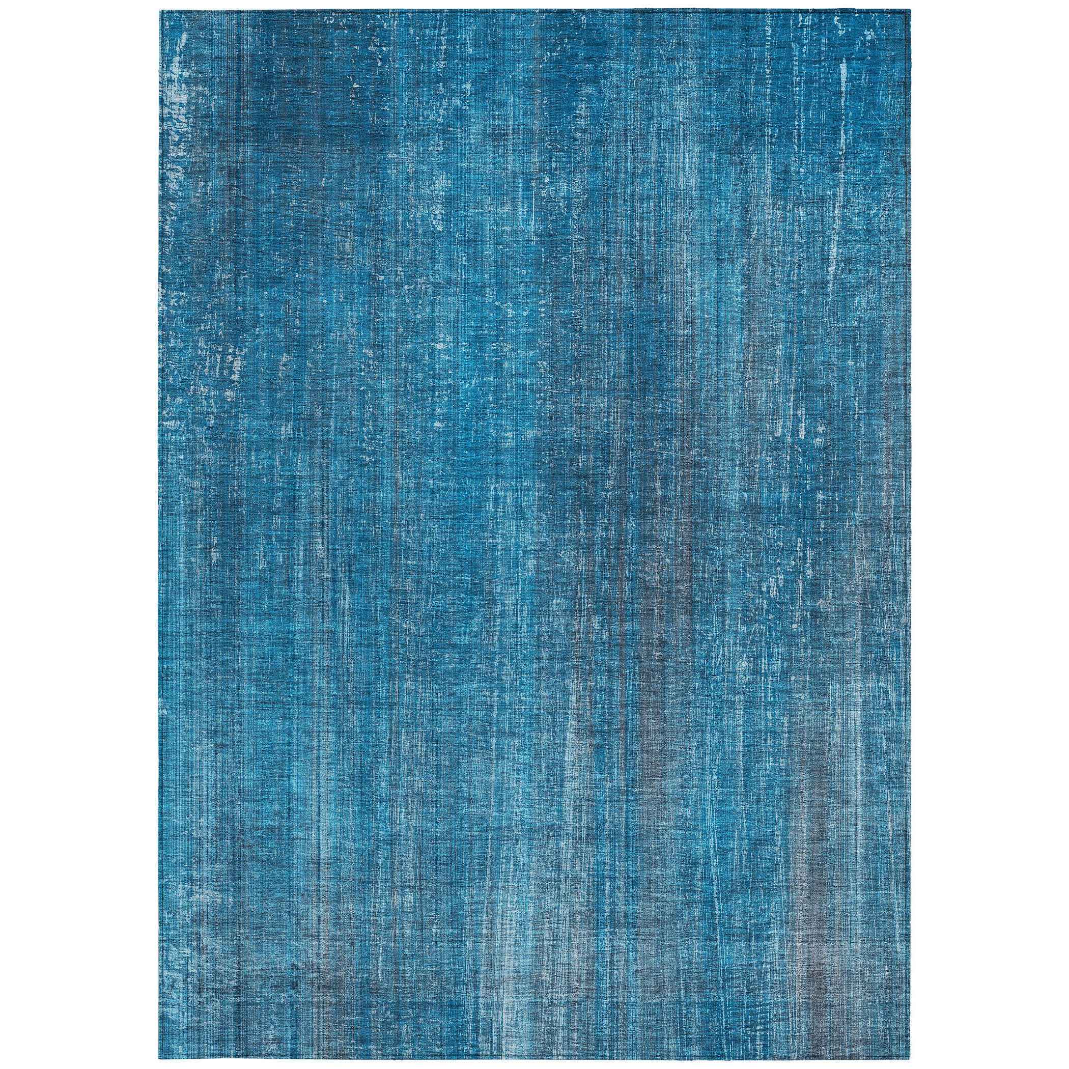 10' X 14' Blue Striped Washable Non Skid Indoor Outdoor Area Rug