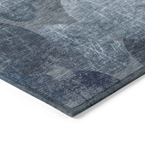 8' Gray And Blue Abstract Washable Indoor Outdoor Runner Rug
