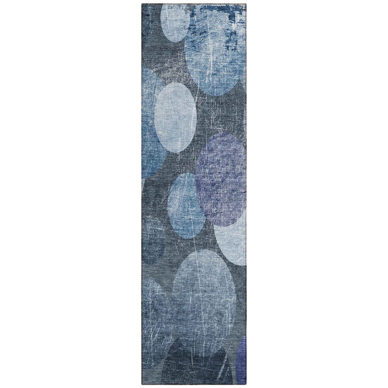 8' Gray And Blue Abstract Washable Indoor Outdoor Runner Rug
