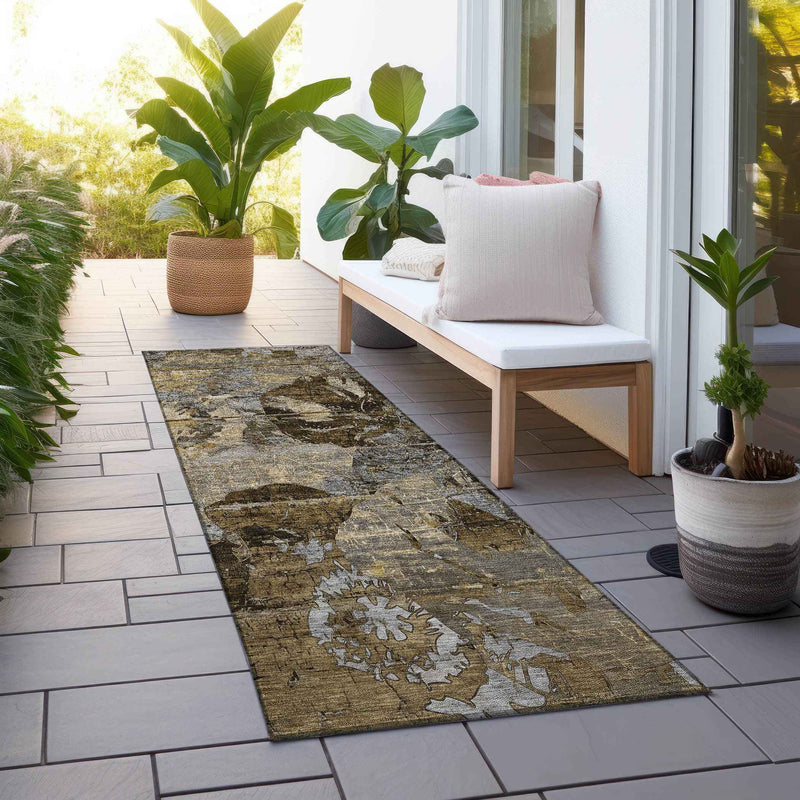 2' X 8' Brown Terracotta and Gray Abstract Washable Indoor Outdoor Runner Rug