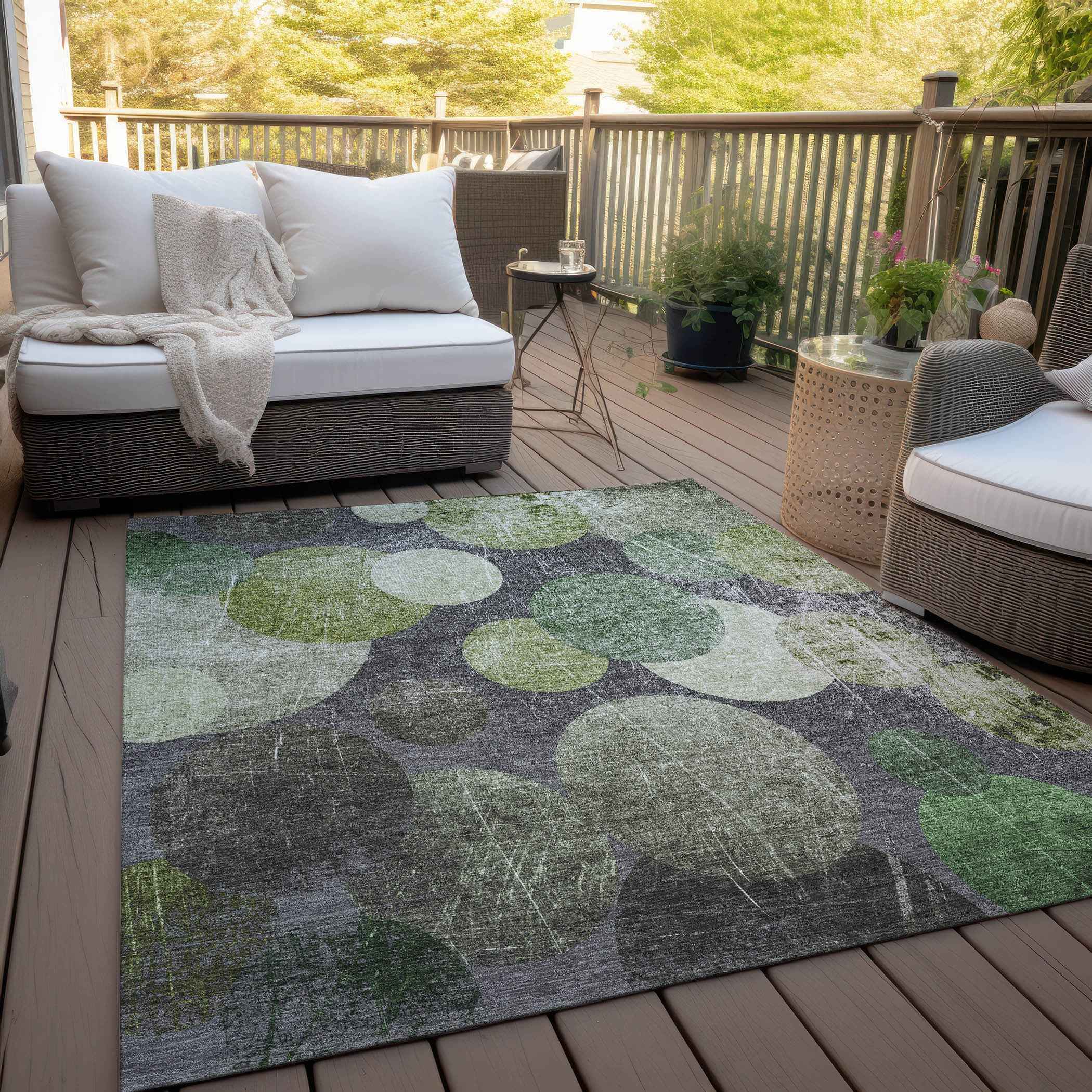 10' X 14' Green and Gray Abstract Washable Non Skid Indoor Outdoor Area Rug