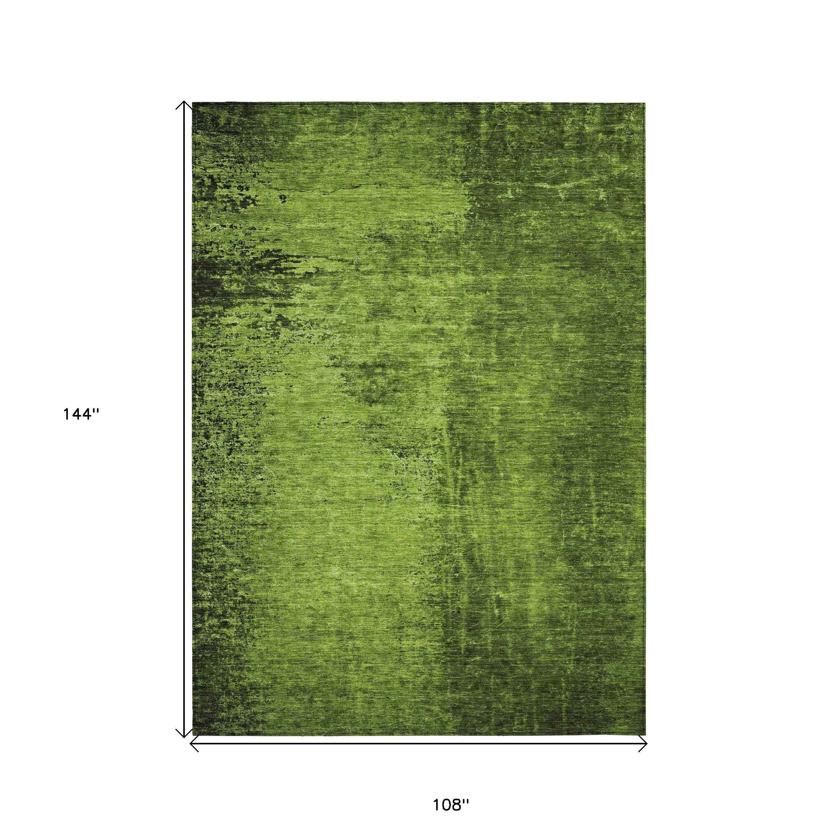 9' X 12' Green Abstract Washable Non Skid Indoor Outdoor Area Rug