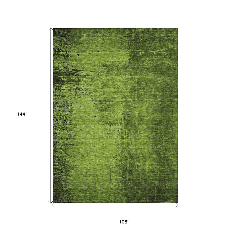 9' X 12' Green Abstract Washable Non Skid Indoor Outdoor Area Rug