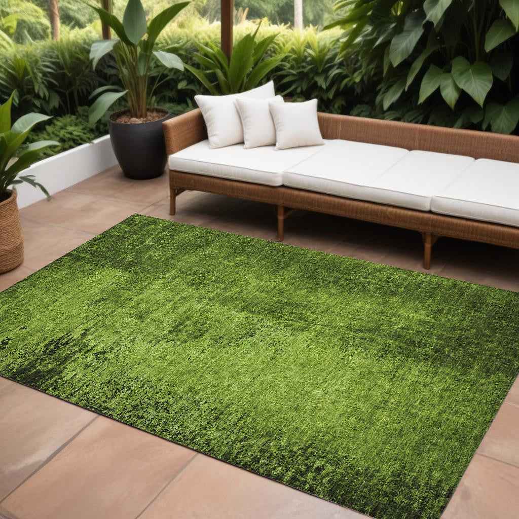 9' X 12' Green Abstract Washable Non Skid Indoor Outdoor Area Rug