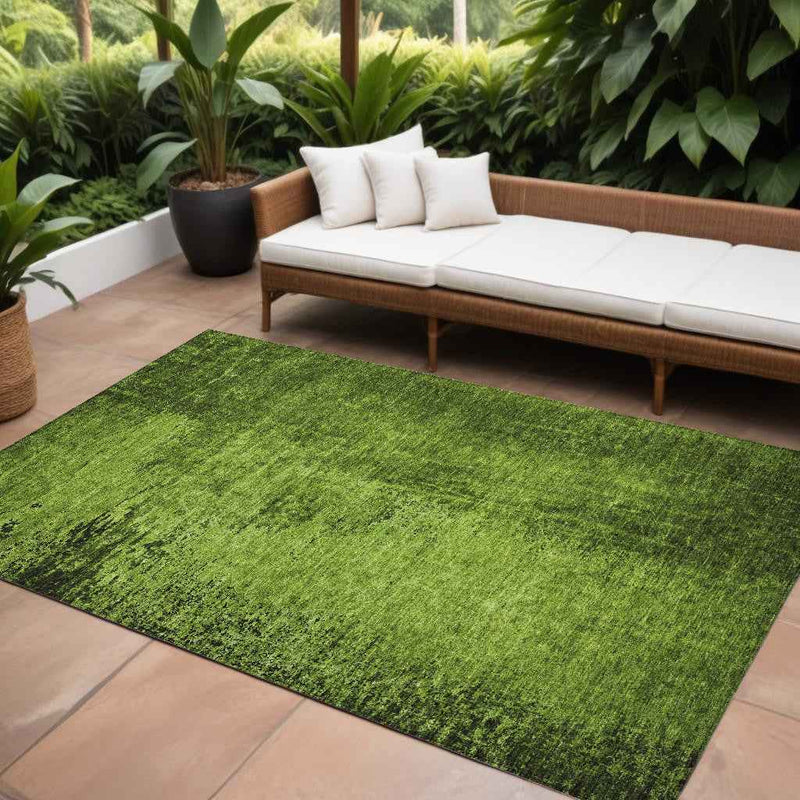 9' X 12' Green Abstract Washable Non Skid Indoor Outdoor Area Rug