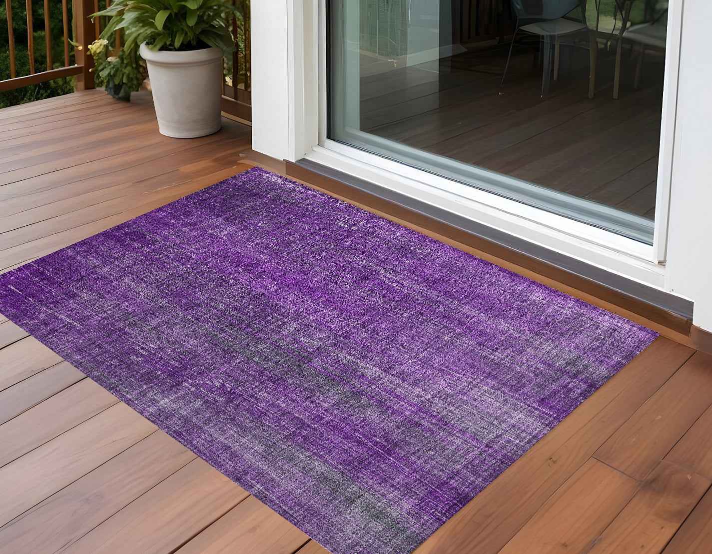 3' X 5' Purple Striped Washable Non Skid Indoor Outdoor Area Rug