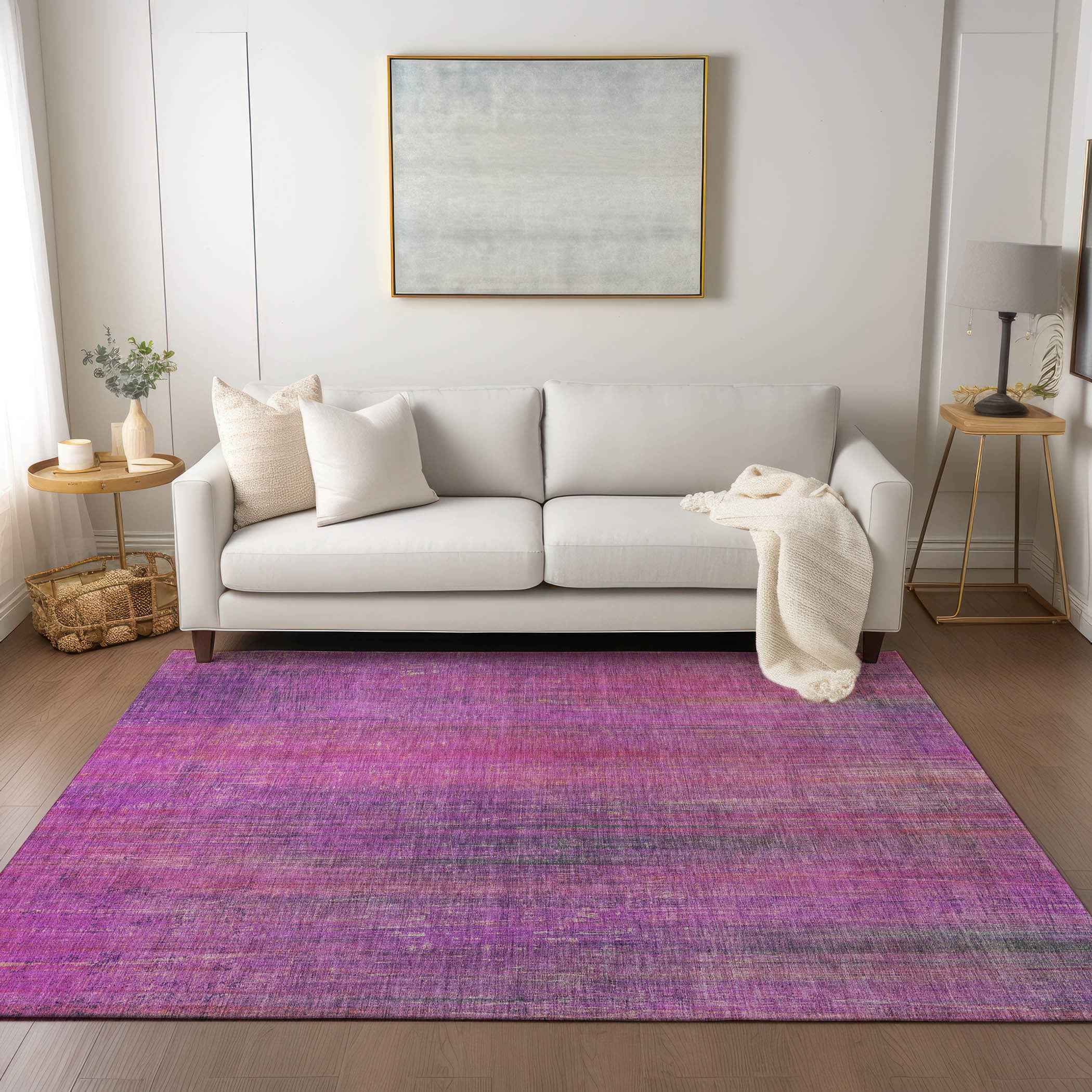8' X 10' Lilac Striped Washable Non Skid Indoor Outdoor Area Rug
