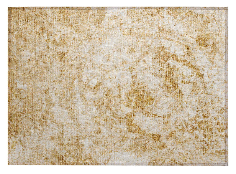 2' X 3' Cream and Gold Abstract Washable Non Skid Indoor Outdoor Area Rug
