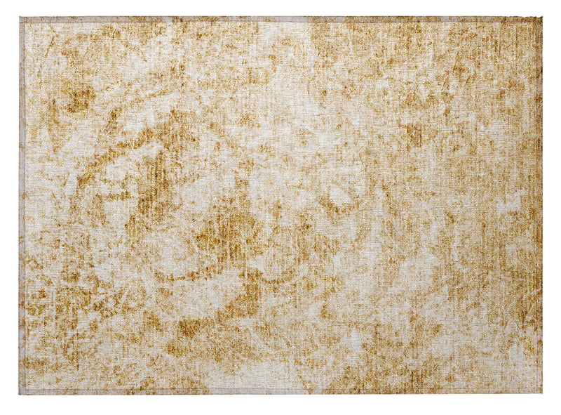 2' X 3' Cream and Gold Abstract Washable Non Skid Indoor Outdoor Area Rug