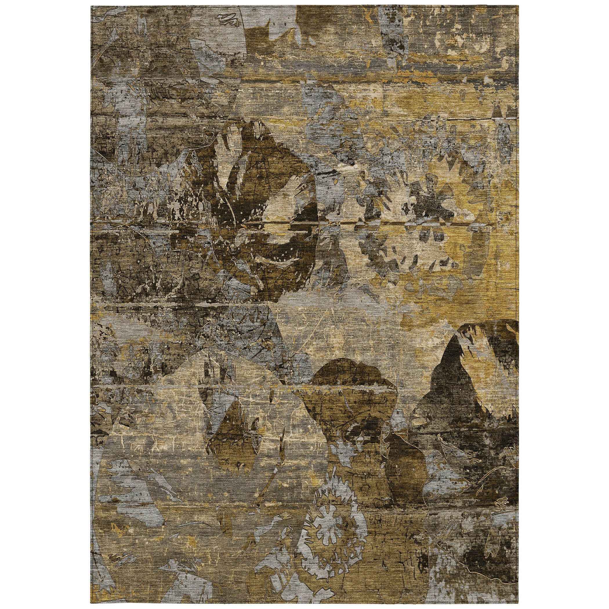 3' X 5' Brown Terracotta and Gray Floral Washable Non Skid Indoor Outdoor Area Rug
