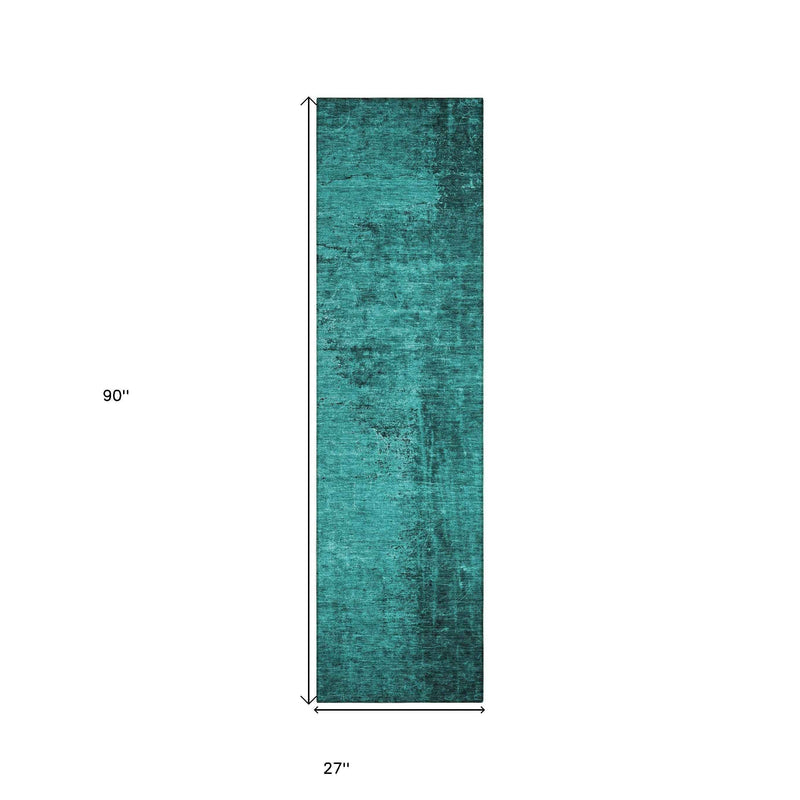 8' Runner Teal Abstract Washable Non Skid Indoor Outdoor Runner Rug