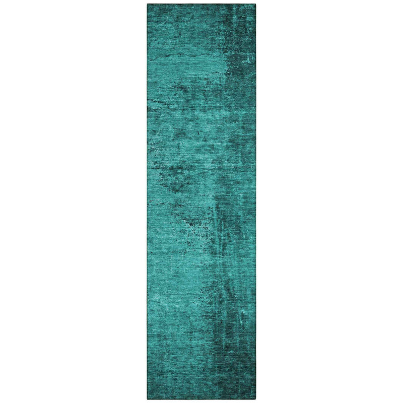 8' Runner Teal Abstract Washable Non Skid Indoor Outdoor Runner Rug