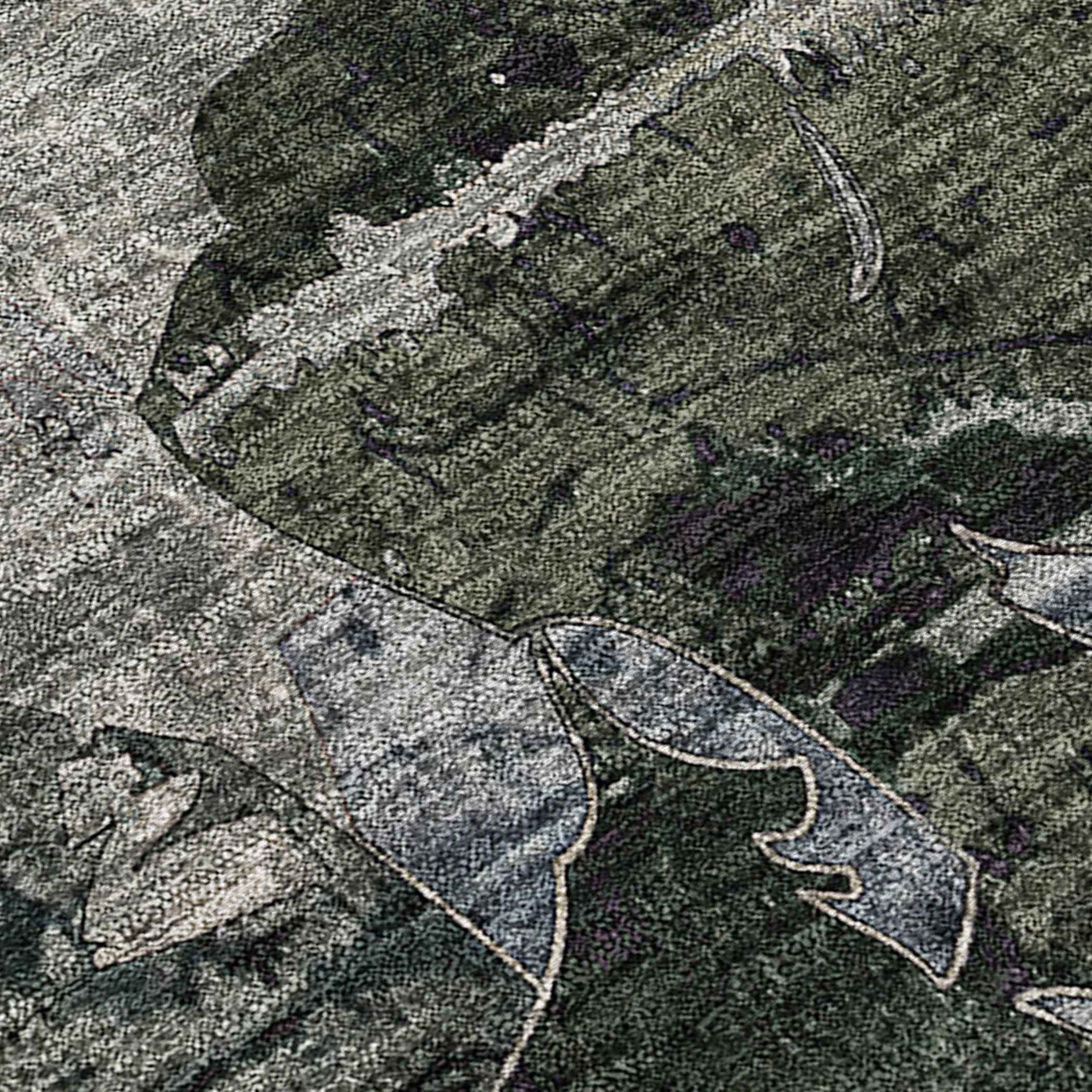 2' X 8' Gray Dark Green and Black Abstract Washable Indoor Outdoor Runner Rug