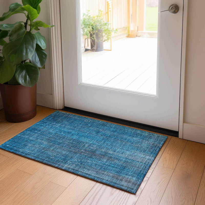 2' X 3' Blue Striped Washable Non Skid Indoor Outdoor Area Rug