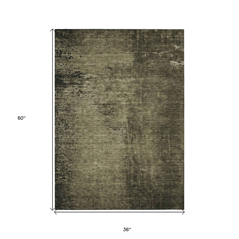 3' X 5' Gray Abstract Washable Non Skid Indoor Outdoor Area Rug