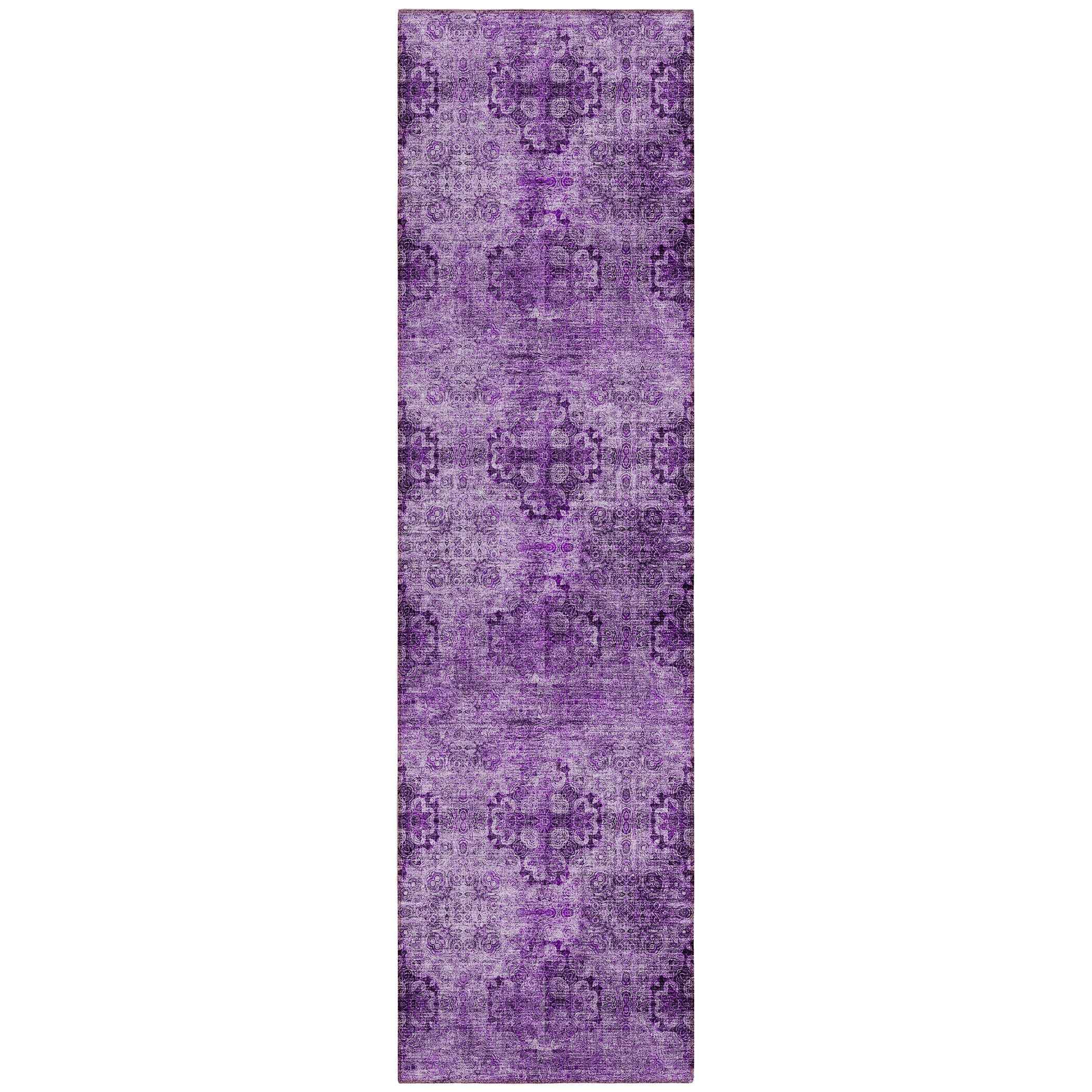 2' X 8' Eggplant Floral Medallion Washable Non Skid Indoor Outdoor Runner Rug