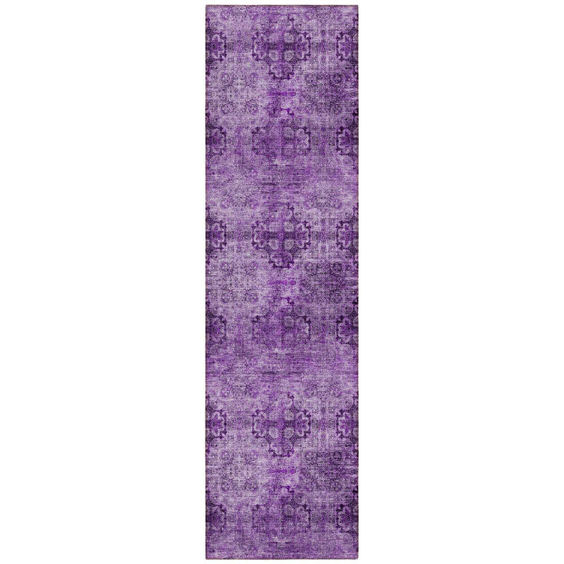 2' X 8' Eggplant Floral Medallion Washable Non Skid Indoor Outdoor Runner Rug