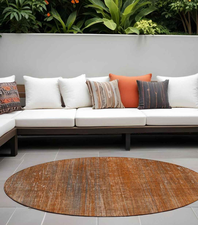 8' Round Orange Round Striped Washable Non Skid Indoor Outdoor Area Rug