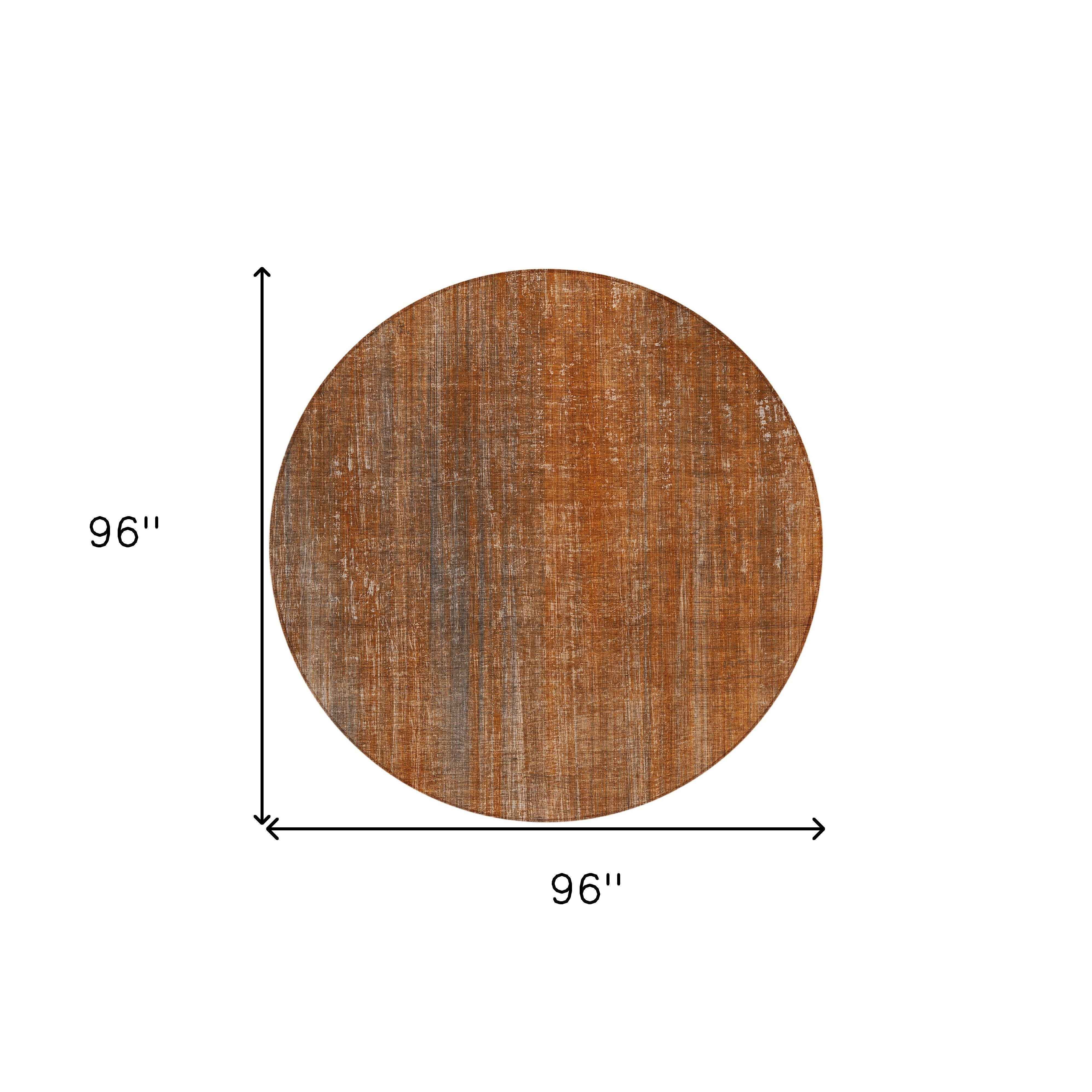 8' Round Orange Round Striped Washable Non Skid Indoor Outdoor Area Rug