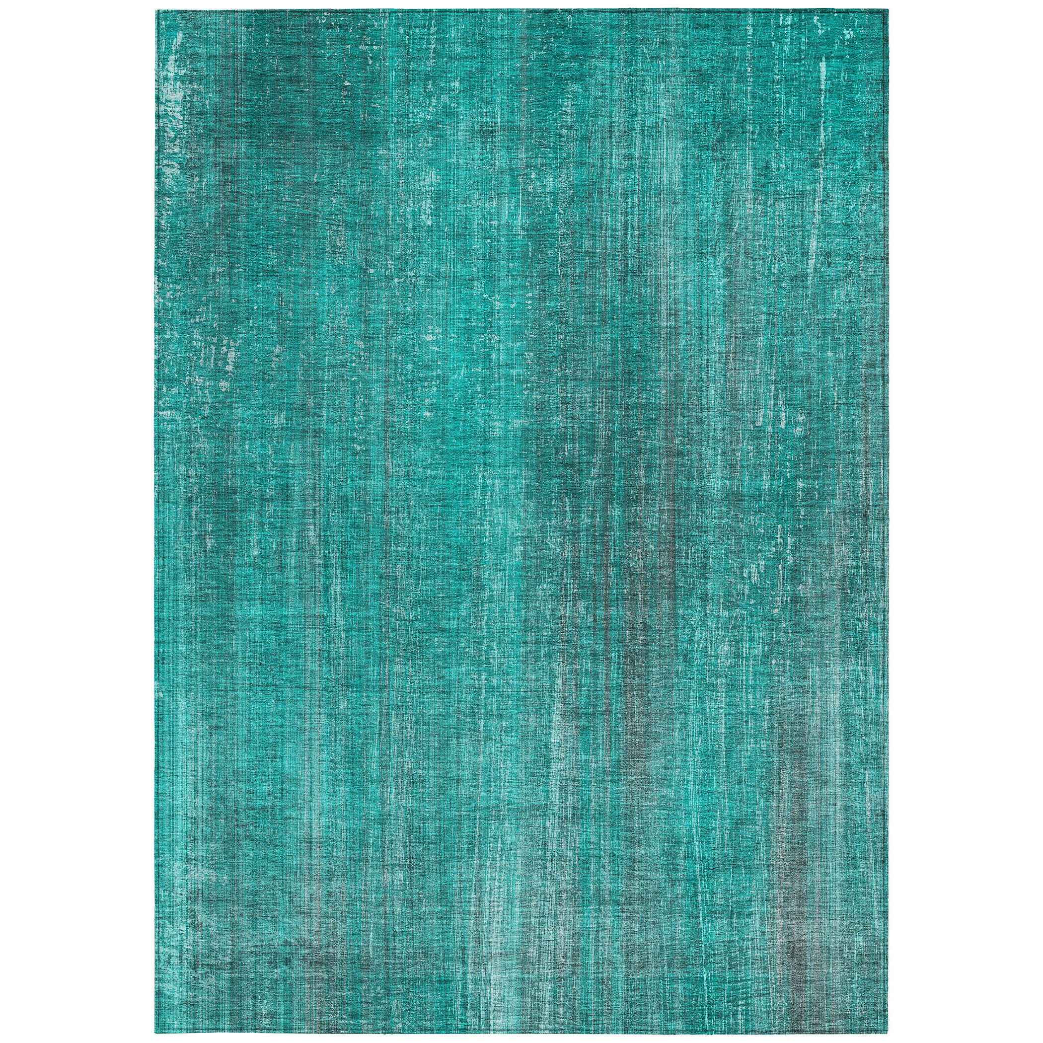 3' X 5' Teal Striped Washable Non Skid Indoor Outdoor Area Rug