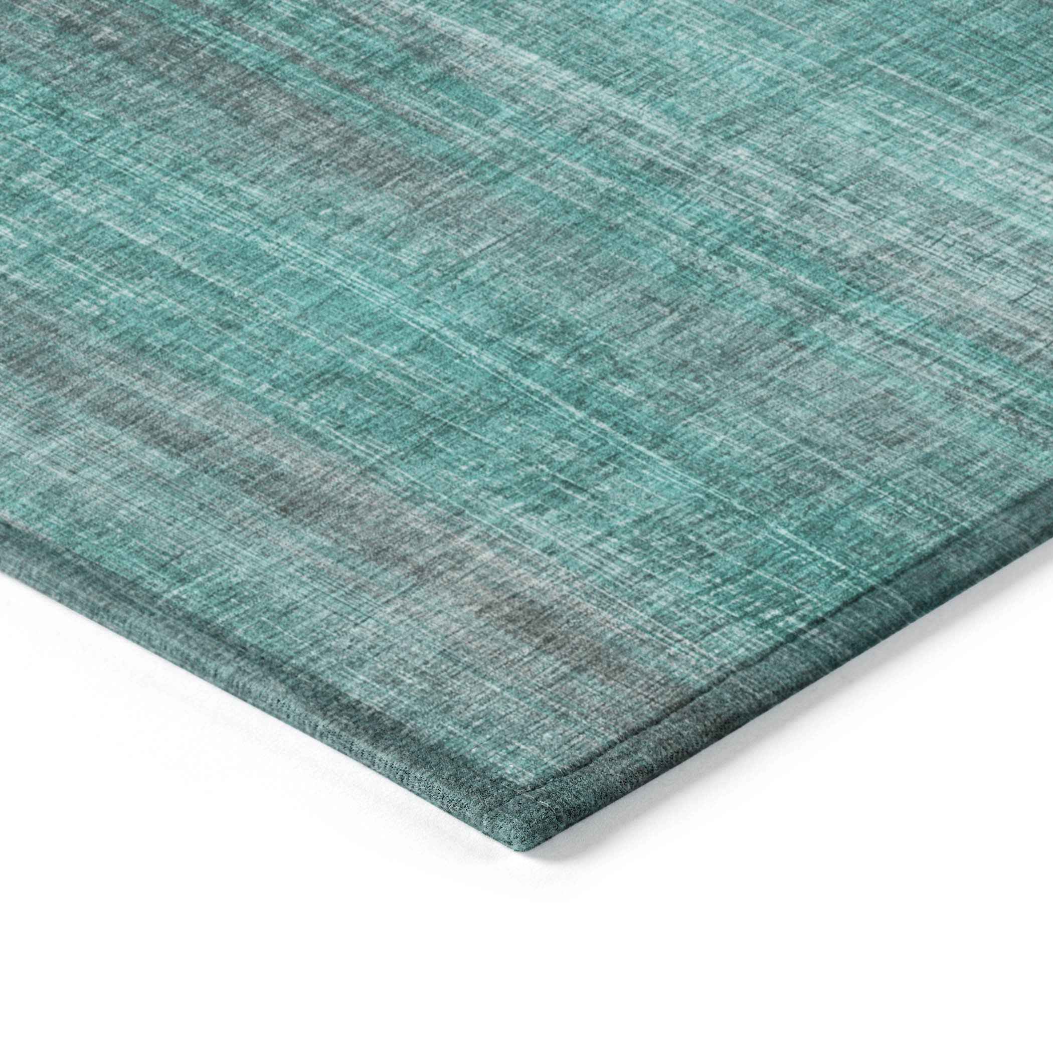 3' X 5' Teal Striped Washable Non Skid Indoor Outdoor Area Rug