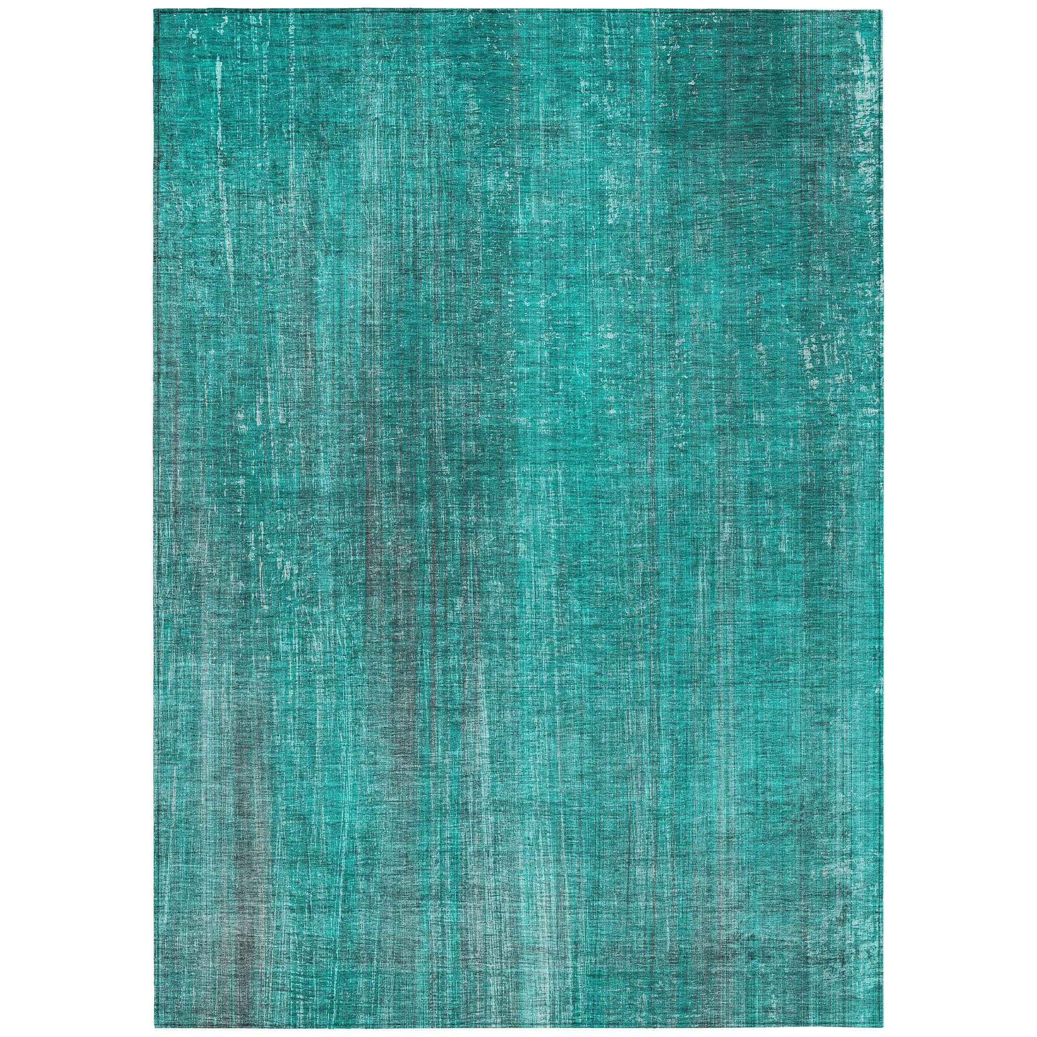 3' X 5' Teal Striped Washable Non Skid Indoor Outdoor Area Rug