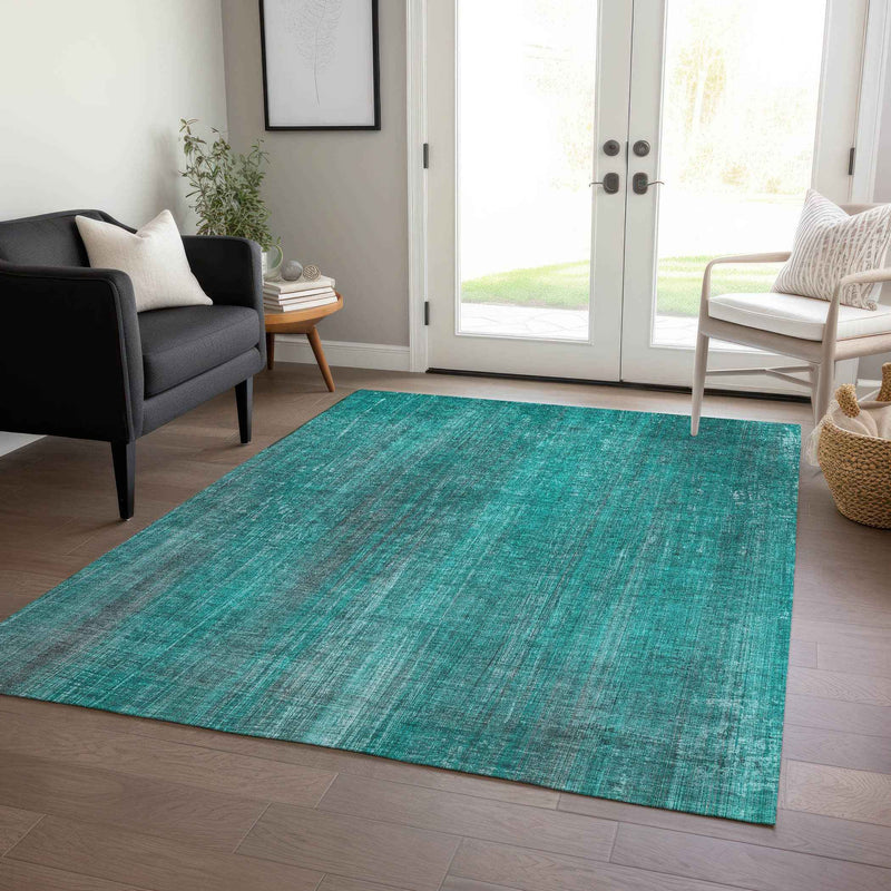 3' X 5' Teal Striped Washable Non Skid Indoor Outdoor Area Rug