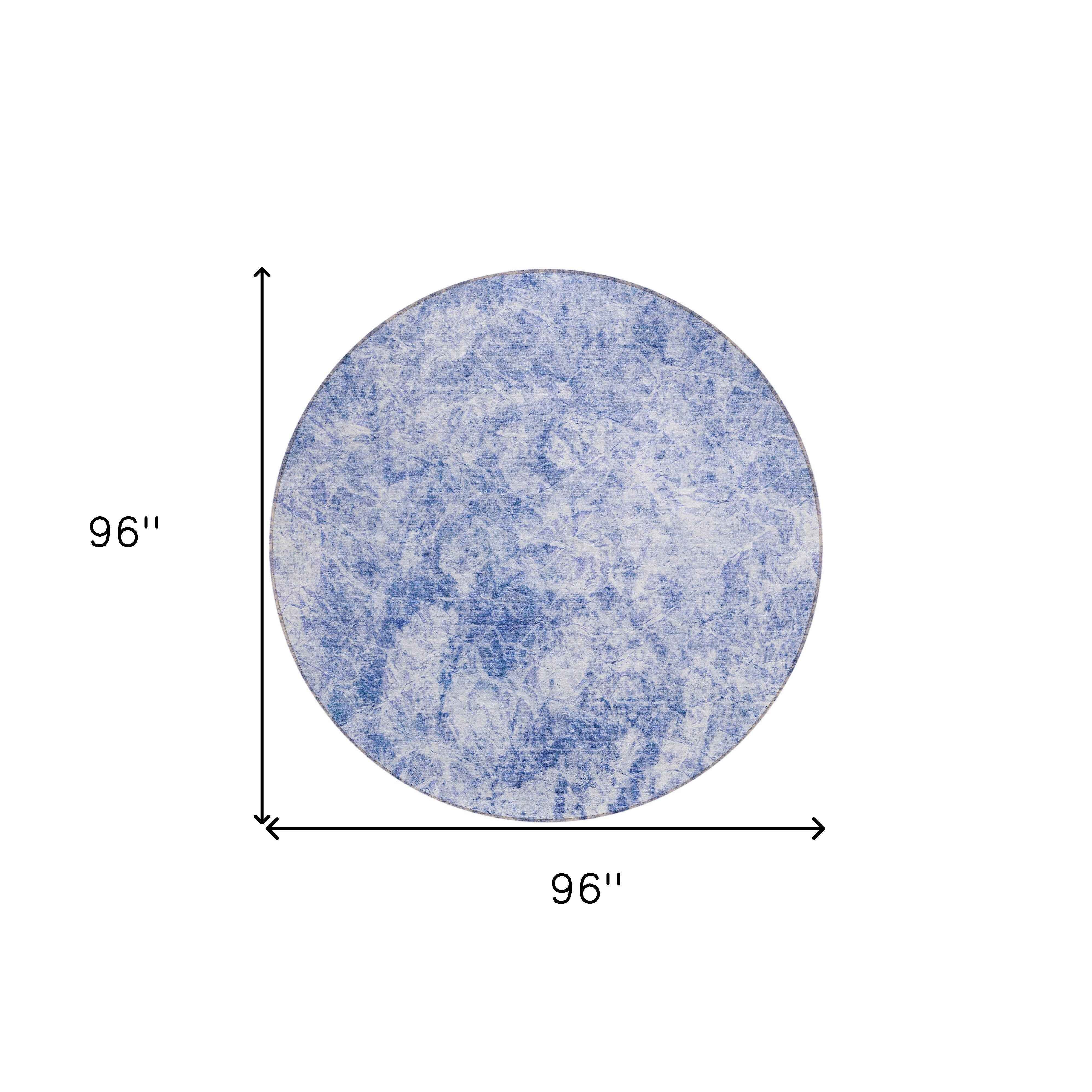 8' Round Blue Round Abstract Washable Non Skid Indoor Outdoor Area Rug