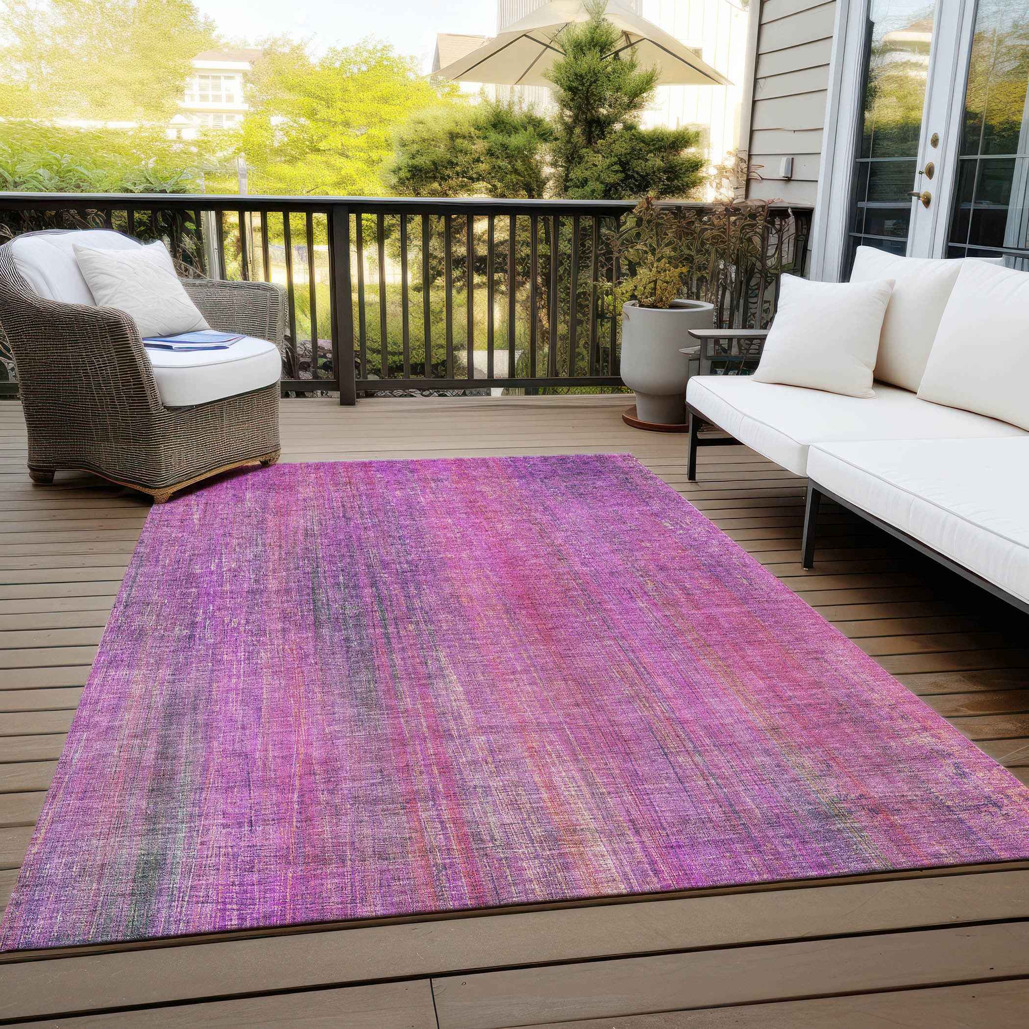 3' X 5' Lilac Striped Washable Non Skid Indoor Outdoor Area Rug