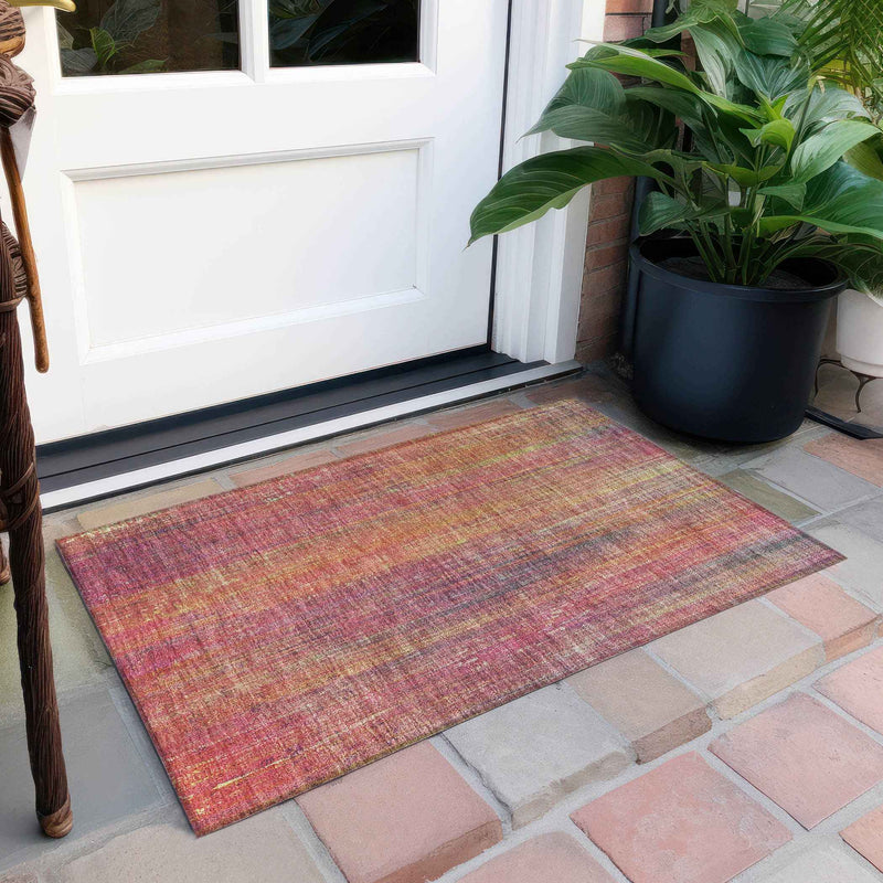 2' X 3' Red and Orange Striped Washable Non Skid Indoor Outdoor Area Rug