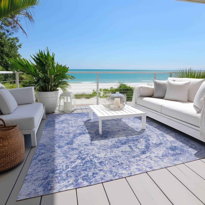 9' X 12' Blue Abstract Washable Non Skid Indoor Outdoor Area Rug