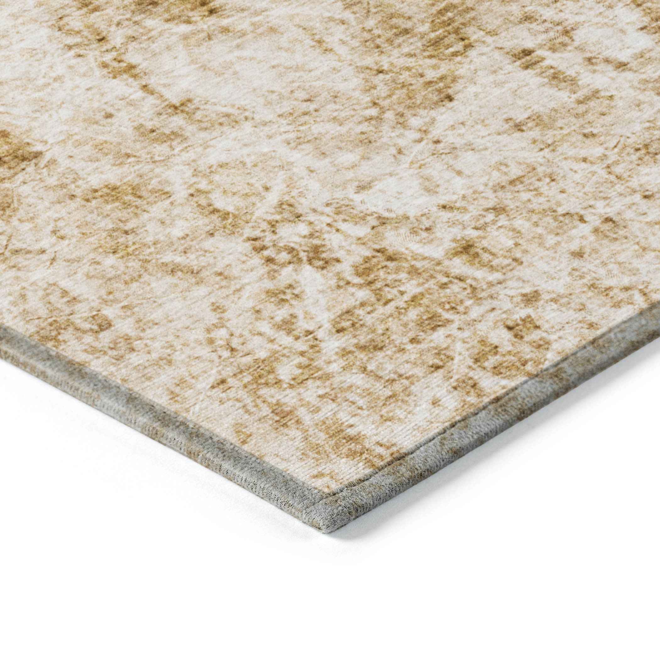 10' X 14' Cream and Gold Abstract Washable Non Skid Indoor Outdoor Area Rug