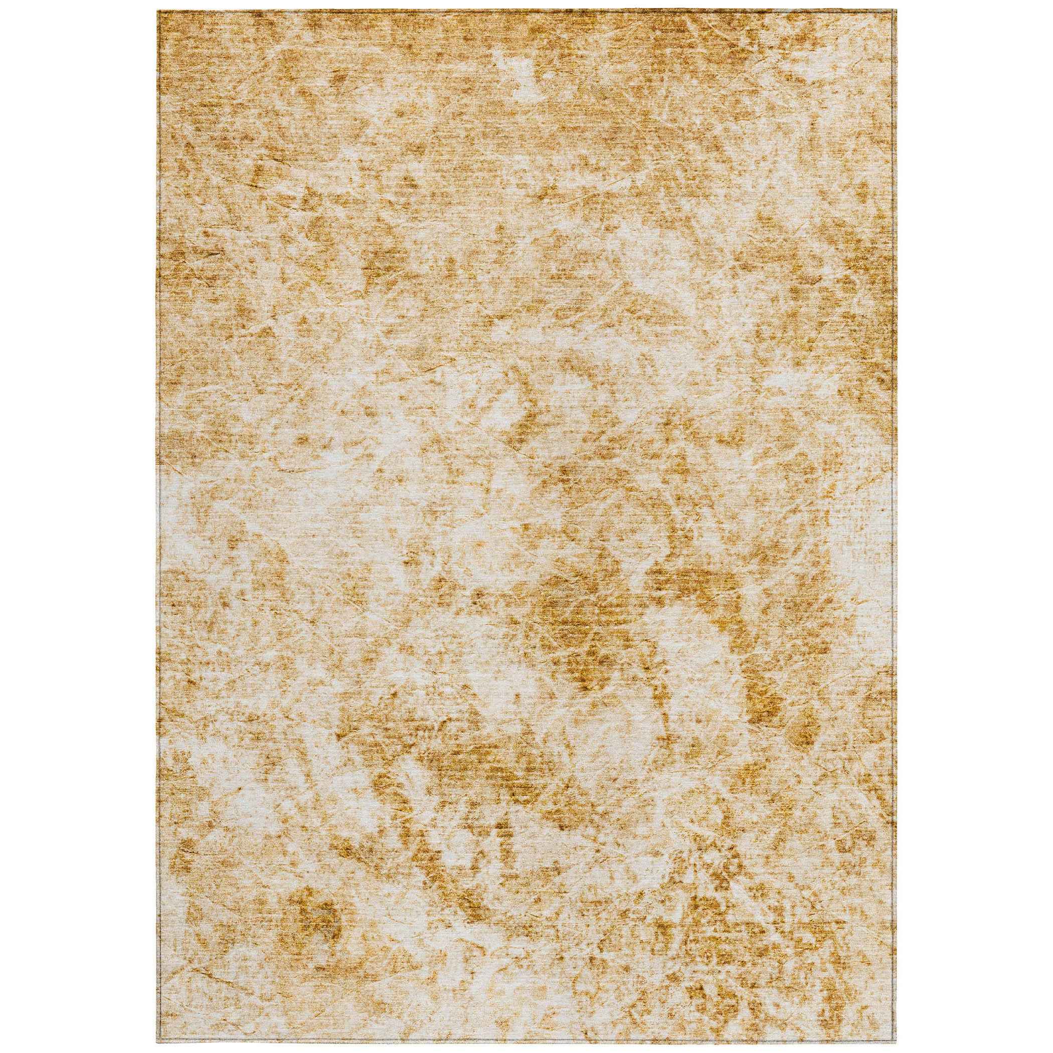 10' X 14' Cream and Gold Abstract Washable Non Skid Indoor Outdoor Area Rug