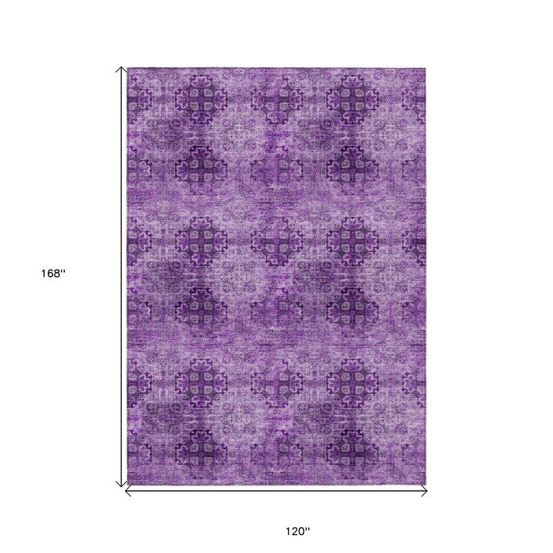 10' X 14' Eggplant Floral Medallion Washable Non Skid Indoor Outdoor Area Rug