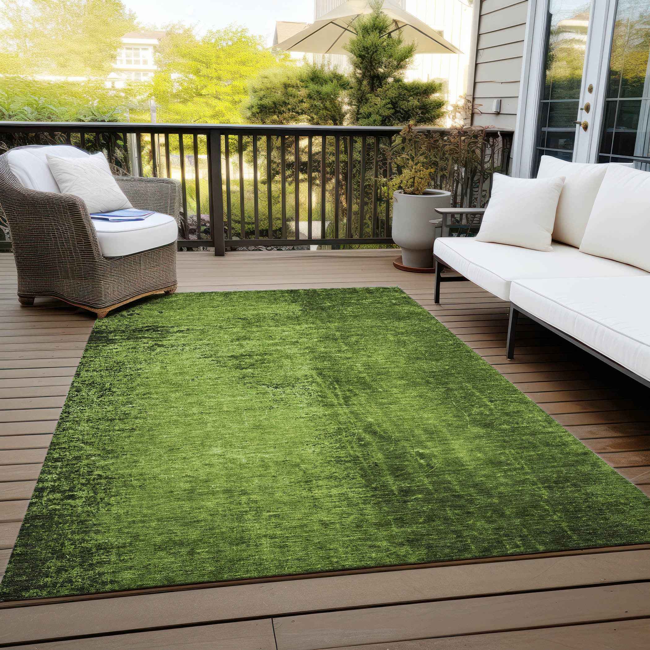 3' X 5' Green Abstract Washable Non Skid Indoor Outdoor Area Rug
