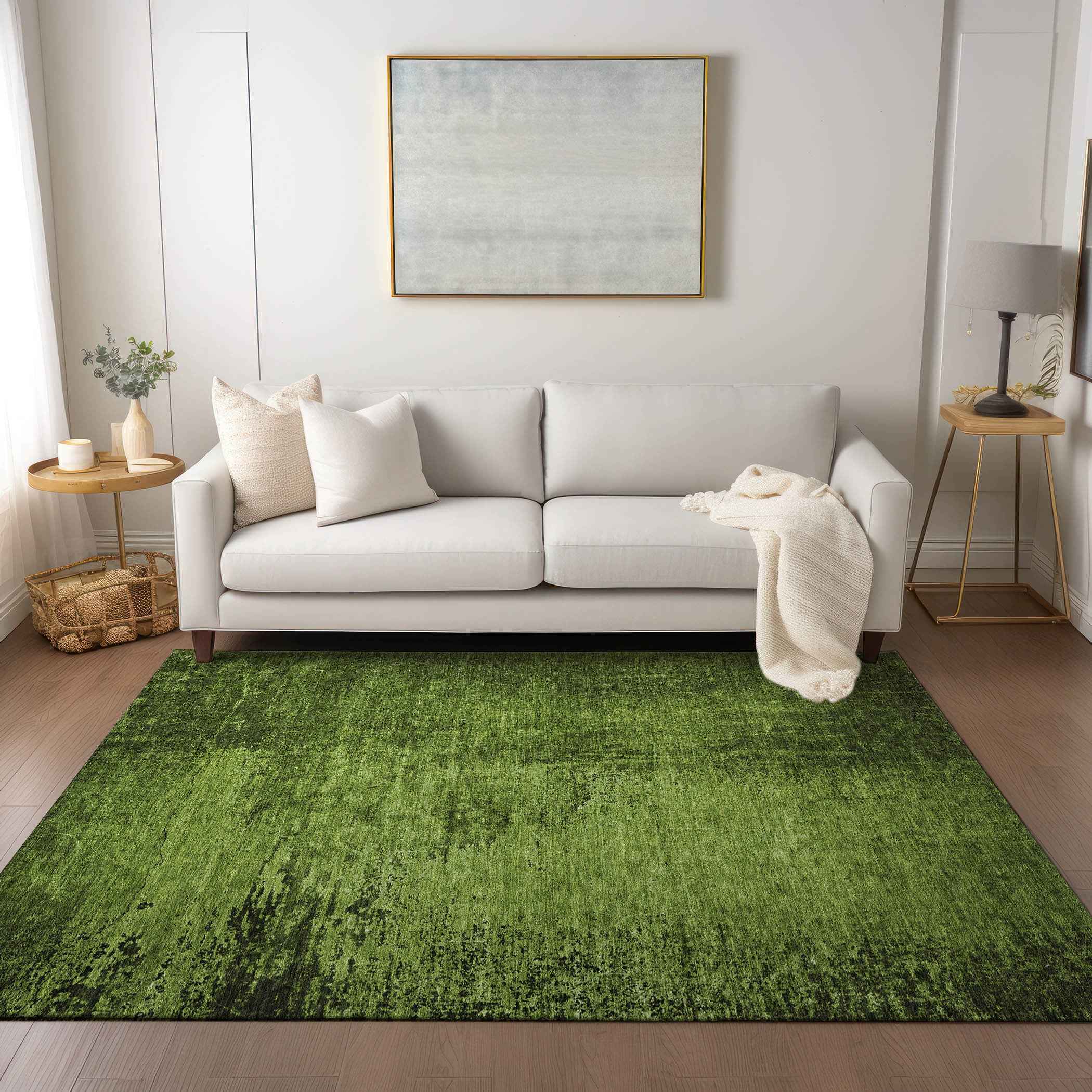 3' X 5' Green Abstract Washable Non Skid Indoor Outdoor Area Rug
