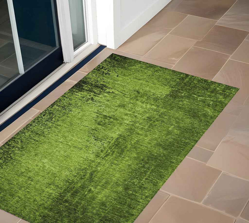3' X 5' Green Abstract Washable Non Skid Indoor Outdoor Area Rug